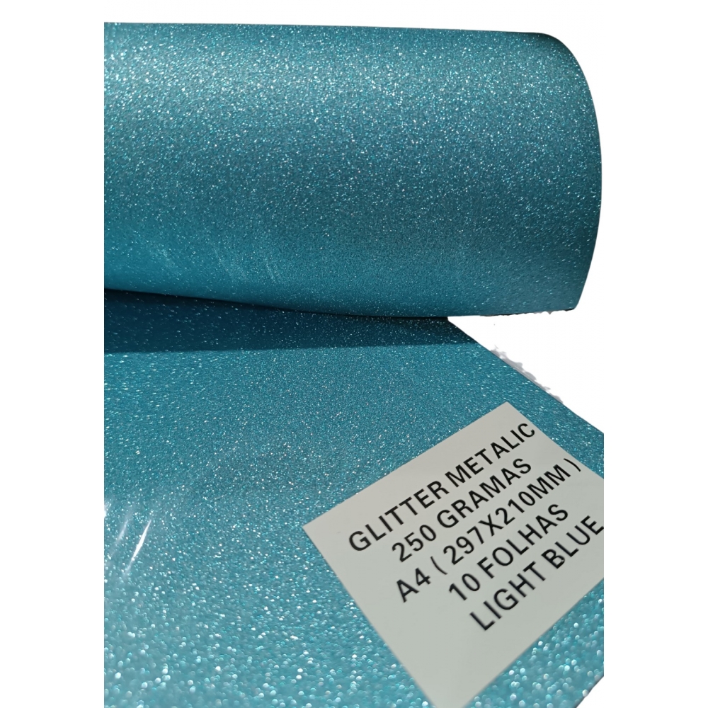 100 Folhas de Papel A4 Glitter Metalico 250 gramas - LIGTH BLUE