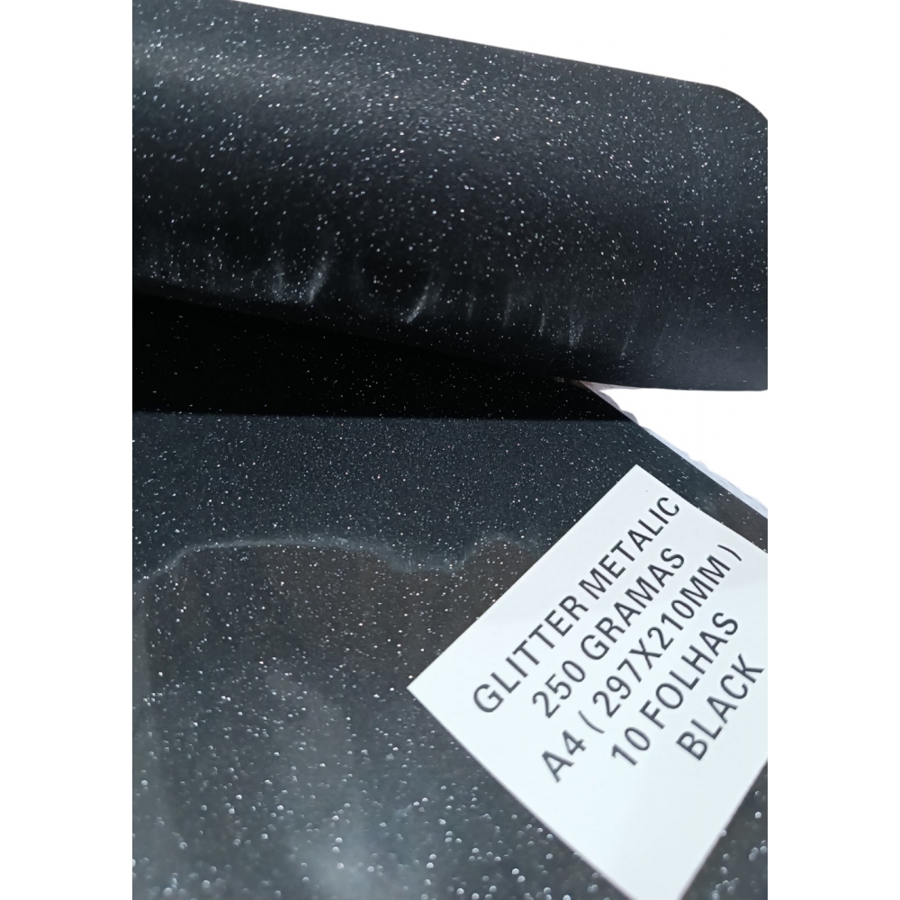 100 Folhas de Papel A4 Glitter Metalico 250 gramas - BLACK