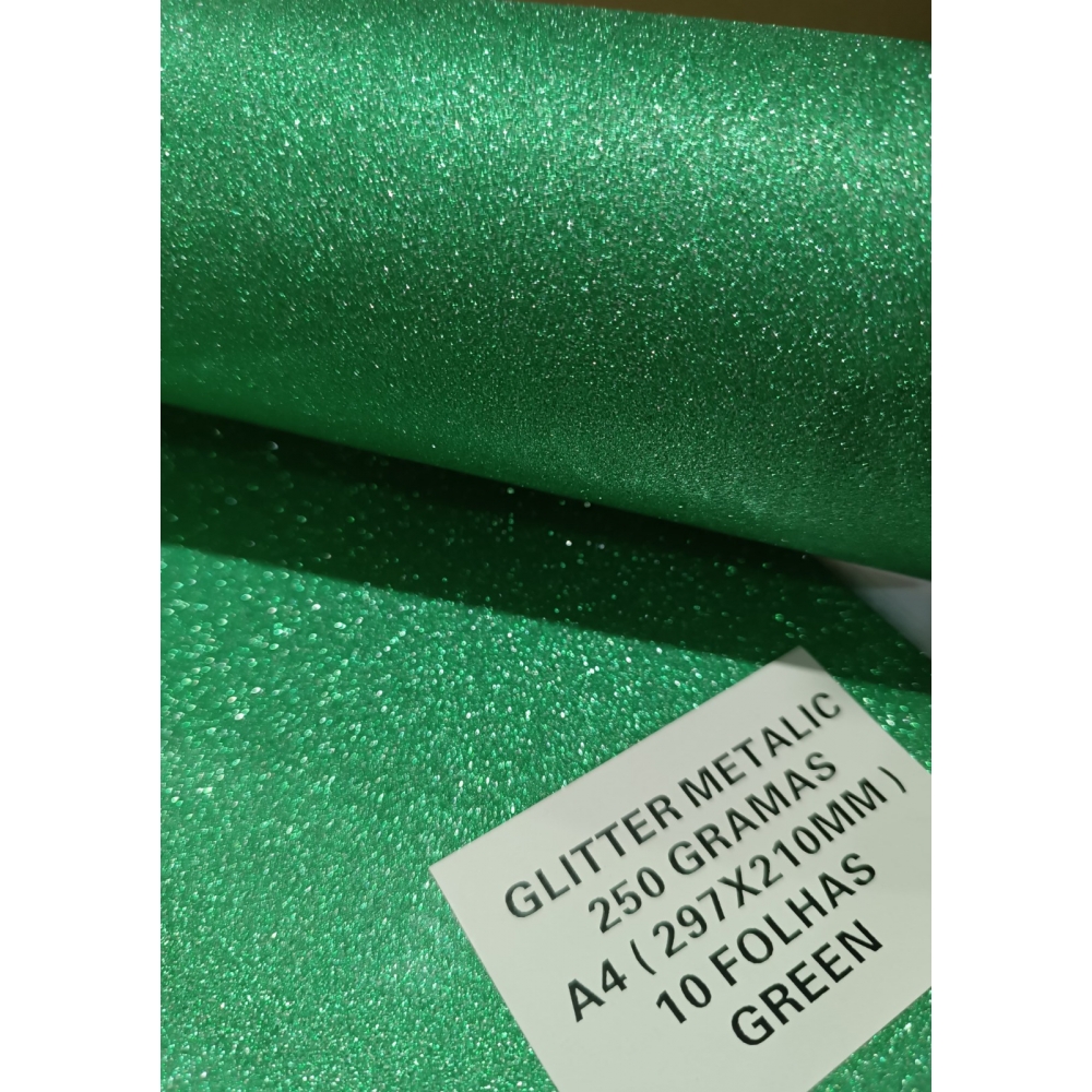 100 Folhas de Papel A4 Glitter Metalico 250 gramas - GREEN