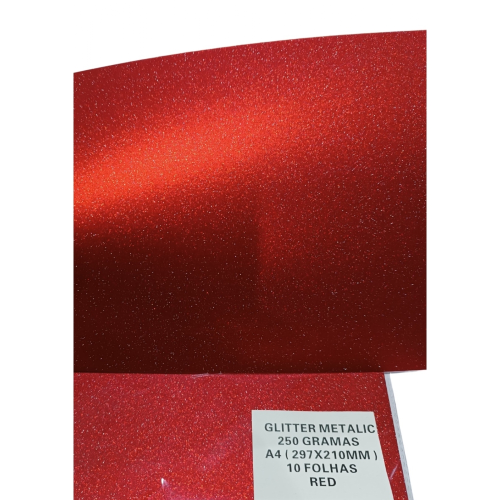 100 Folhas de Papel A4 Glitter Metalico 250 gramas - RED